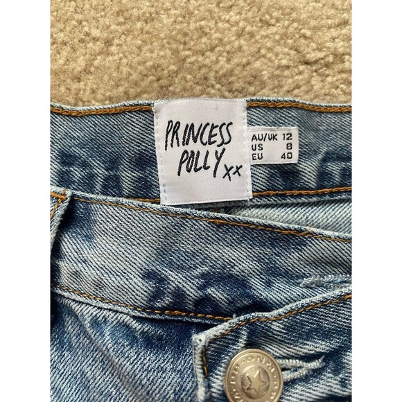 Princess Polly Holly Blue Cross Asymmetrical Straight Jeans Size US 8 Denim - Picture 2 of 12